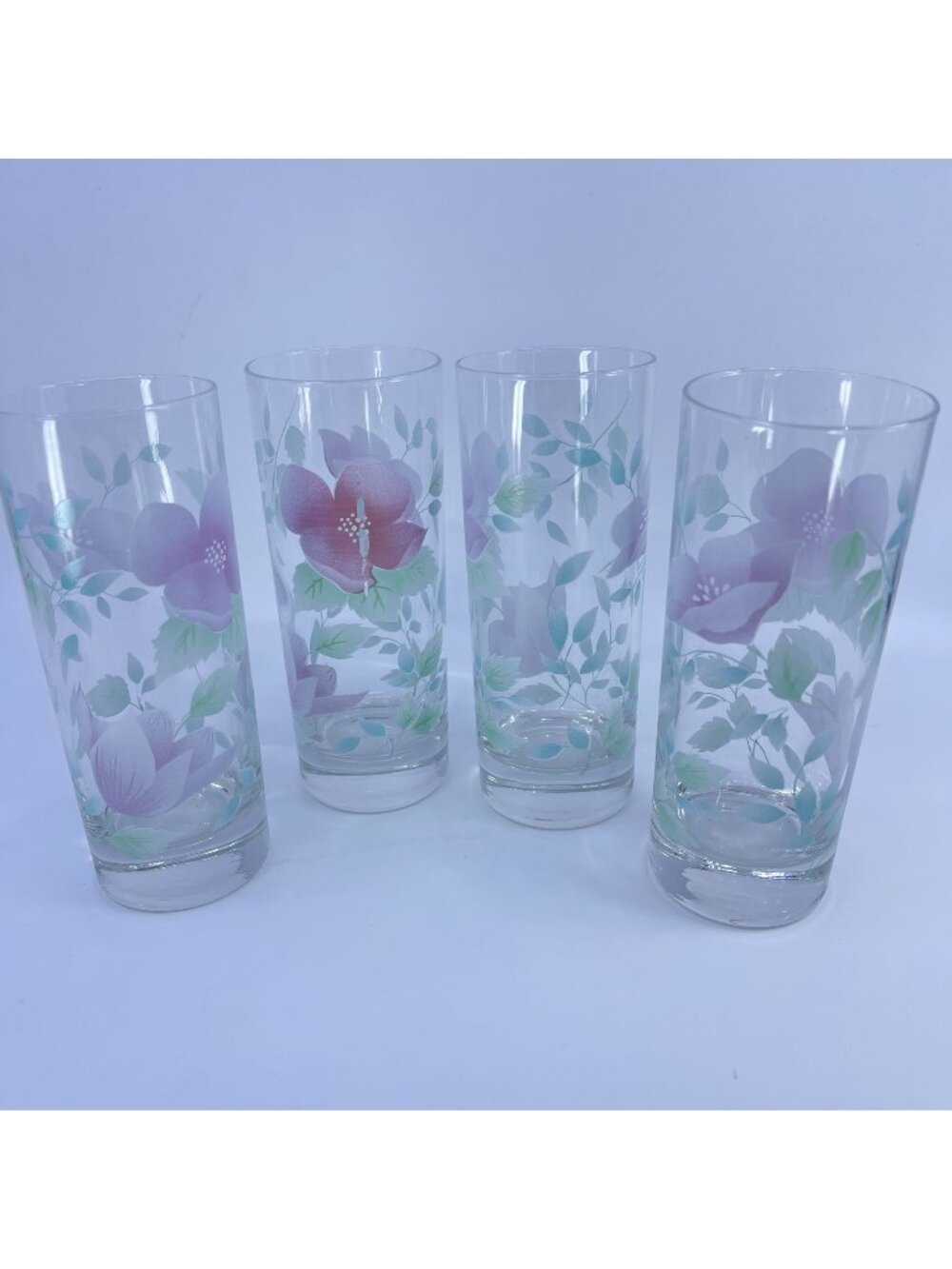 vintage luminarc highball tea glasses "florentine" floral design set of 4 retro
